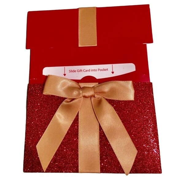 THREE Gift Card Envelope Holders Red Glitter Present Ribbon Gift Card Not Incl - Picture 2 of 4